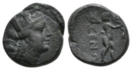 PHRYGIA. Apameia. Ae (Circa 88-40 BC). 
Obv: Turreted head of Artemis-Tyche right, with bow and quiver over shoulder.
Rev: AΠAMEΩN.
Marsyas advancing ...