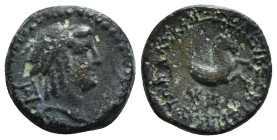 CILICIA. Seleukeia. Ae (2nd-1st centuries BC).
Obv: Laureate head of Apollo right; E (downward) to left.
Rev: ΣΕΛΕΥΚΕΩΝ ΤΩΝ ΠΡΟΣ ΤΩΙ ΚΑΛΥΚΑΔΝΩΙ.
Forep...