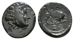 SELEUKID KINGDOM. Seleukos I Nikator (312-281 BC). Ae. Apameia on the Orontes.
Obv: Winged head of Medusa right.
Rev: ΣΕ.
Bull butting right. 1,78 g R...