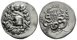 MYSIA. Pergamon. (Circa 133-67 BC.) AR Tetradrachm. Cistophoric standard.
Obv: Cista mystica within ivy wreath.
Rev: Two serpents entwined around bow ...