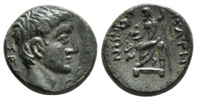 PHRYGIA. Sebaste. Augustus (27 BC-14 AD). Ae. Sosthenes, magistrate. Obv: ΣEBAΣΤΟΣ. Bare head right. Rev: ΣΩΣΘΕΝΗΣ ΑΓΝΟΣ ΣΕΒΑΣΤΗΝΩΝ. Zeus seated left ...
