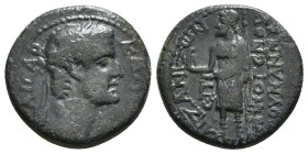 PHRYGIA. Aezanis. Claudius (41-54). Ae. Menogenes, son of Nanna, magistrate.
Obv: KΛAVΔIOC KAICAP.
Laureate head right.
Rev: ЄΠI MHNOΓЄNOV TOV NANNA A...