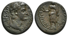 PHRYGIA. Aezanis. Claudius (41-54). Ae. Menogenes, son of Nanna, magistrate.
Obv: KΛAVΔIOC KAICAP.
Laureate head right.
Rev: ЄΠI MHNOΓЄNOV TOV NANNA A...
