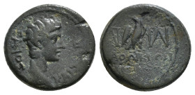 PHRYGIA. Laodicea ad Lycum. Caius (Caesar, 20 BC-4 AD). Ae. Antonius Polemon, magistrate. Struck under Augustus (27 BC-14 AD).
Obv: ΓΑΙΟΣ ΚΑΙΣΑΡ.
Bare...