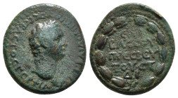 CAPPADOCIA. Caesarea. Domitian (81-96). Ae. T. Pomponius Bassus, legatus Augusti. Dated RY 15 (95/6).
Obv: AYT KAI ?OMITIANOC C?BACTOC ??PMA.
Laureate...