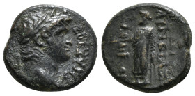 PHRYGIA. Laodicea ad Lycum. Nero (54-68). Aineias, magistrate.
Obv: NEPΩN ΣEBAΣTOΣ.
Laureate head right.
Rev: KΩP AINEIAΣ / ΛΑΟΔΙΚΕΩΝ.
Zeus standing l...