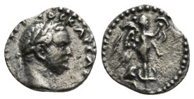 Cappadocia. Caesarea. Vespasian AD 69-79. Hemidrachm AR. Obv : Laureate head right
Rev : Nike walking right holding wreath in right hand and palm in l...