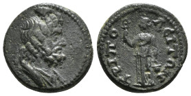 LYDIA. Tripolis. Pseudo-autonomous issue. Time of the Severans (193-235). Ae.
Obv: Draped bust of Serapis right, wearing kalathos.
Rev: TPIΠΟΛЄITΩN.
I...