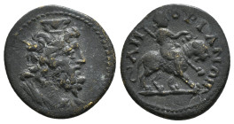 PHRYGIA. Amorium. Pseudo-autonomous (Circa 2nd century). Ae.
Obv: Draped bust of Serapis right, wearing calathus.
Rev: ΑΜΟΡΙΑΝΩΝ. Lion advancing to ri...
