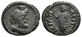PHRYGIA. Hierapolis. Pseudo-autonomous (2nd-3rd centuries). Ae.
Obv: Draped bust of Serapis right, wearing calathus.
Rev: IЄΡΑΠOΛЄΙΤΩΝ.
Isis standing ...
