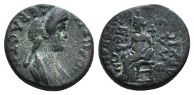 PHRYGIA. Eumenea. Domitia (Augusta, 81-96). Ae. Cl. Terent. Hylla, high priest(ess?).
Obv: ΔOMITIA CЄBACTH.
Draped bust right.
Rev: KΛ TЄPЄNT YΛΛA APX...