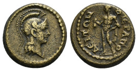 Phrygia. Hierapolis. Pseudo-autonomous issue AD 100-150. Æ
Helmeted head of Athena right / IЄPAΠΟΛЄITΩN, Hermes standing left, holding purse and caduc...