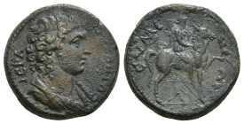 Phrygia. Eumeneia - Fulvia. Pseudo-autonomous issue AD 190-230. Æ
Obv : IEPA CVNKΛHTOC, draped bust right / EYMENEΩN, Amazon on horseback to right, ho...