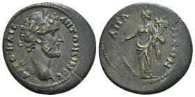 PHRYGIA. Apameia. Antoninus Pius (138-161). Ae.
Obv: ΑΥΤΟ ΚΑΙϹ ΑΝΤΩΝЄΙΝΟϹ.
Laureate head right.
Rev: ΑΠΑΜЄΩΝ.
Tyche standing left, holding rudder and ...