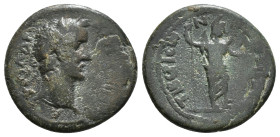 PISIDIA. Pappa Tiberia. Antoninus Pius (138-161). Ae.
Obv: ΑVΤ ΚΑΙ ΑΔΡ ΑΝΤUΝΙΝOС.
Laureate head right.
Rev: ΤΙΒЄΡΙЄωΝ ΠΑΠΠΗΝωΝ.
Mên, with foot set upo...