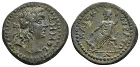 PHRYGIA, Cibyra. Severan Era. AD 193-235. Æ Hexassarion. Obv : Laureate head of Demos right / Serapis seated left, wearing calathus, extending hand ov...