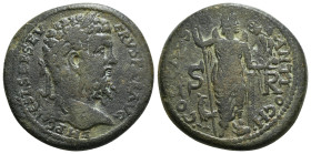 PISIDIA. Antioch. Septimius Severus (193-211). Ae.
Obv: IMP CAES L SEP SEVERVS PER AVG.
Laureate head right.
Rev: COL CAES ANTIOCH / S - R.
Mên standi...