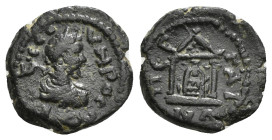 Pamphylia. Perge. Septimius Severus AD 193-211. AE.
Laureate, draped and cuirassed bust right, seen from behind
Rev. Cult idol of Artemis Pergaia, fla...