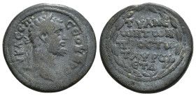 Cappadocia. Tyana. Septimius Severus AD 193-211. Dated year 4 (AD 195-196) Æ
Obv : AY K Λ CEΠ CEOVHPOC, laureate head right / TVA-NEWΝ Τ-ΠΤ ΙΕ Κ Α-CVΛ...