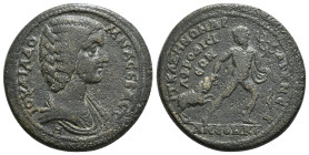CARIA.Aphrodisias. Julia Domna.(Augusta, AD 193-217).Ae. Magistrate Tiberius Claudius Zenon (archineocoros high priest for the second time. Obv : 	dra...