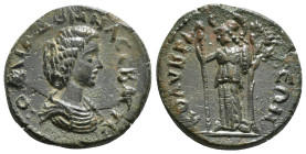 CILICIA. Colybrassus. Julia Domna (Augusta, 193-217). Ae. Obv: IOVΛIA ΔOMNA CЄBACTH. Draped bust right. Rev: KOΛVBPACCЄΩN. Athena standing left, holdi...