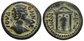 Pisidia. Andeda. Julia Domna. Augusta, AD 193-217. Æ Obv: OV ΔOMNA C Draped bust right / Rev: ΑΝΔΗΔƐΩΝ; front view of temple with two columns, within ...
