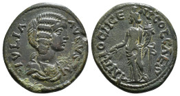 PISIDIA. Antioch. Julia Domna (Augusta, 193-217). Ae.
Obv: IVLIA AVGVSTA.
Draped bust right.
Rev: ANTIOCH GEN COL CA.
Tyche standing left, holding bra...