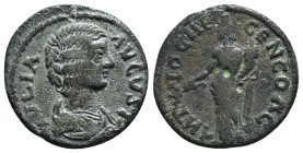 PISIDIA. Antioch. Julia Domna (Augusta, 193-217). Ae.
Obv: IVLIA AVGVSTA.
Draped bust right.
Rev: ANTIOCH GEN COL CA.
Tyche standing left, holding bra...