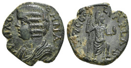 PISIDIA. Parlais. Julia Domna (Augusta, 193-217). Ae.
Obv: IVLIA DOMNA AVG.
Draped bust left.
Rev: IVL AVG COL PARLAIS.
Mên standing right, with foot ...