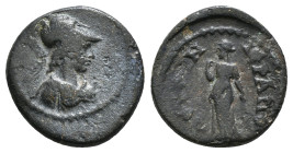 PHRYGIA. Hierapolis. Pseudo-autonomous (2nd-3rd centuries). Ae.
Obv: Helmeted and draped bust of Athena right, wearing aegis.
Rev: IЄPAΠOΛЄITΩN.
Nemes...