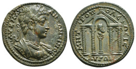 CILICIA. Isaura. Caracalla (197-217). Ae.
Obv: AV K M AV ANTΩNЄINOC.
Laureate and cuirassed bust right.
Rev: MHTPOΠOΛЄΩC ICAVPΩN.
Tetrastyle templ...
