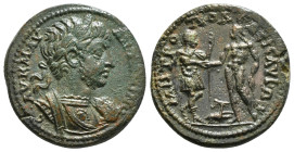 CILICIA. Isaura. Caracalla (198-217). Ae.
Obv: AV K M AV ANTΩNINOC.
Laureate and cuirassed bust right; breastplate decorated with gorgoneion.
Rev: MHT...