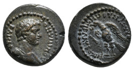 LYDIA. Blaundus. Domitian (Caesar, 69-81). Ae. Ti. Klaudios Phoinix, Italicus procos.
Obv: ΔOMITIANOC KAICAP.
Bareheaded, draped and cuirassed bust ri...