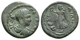 PAMPHYLIA, Perge. Geta. As Caesar, AD 198-209. Æ Obv : Bare-headed, draped, and cuirassed bust right / Nike advancing left, holding wreath and palm. 5...