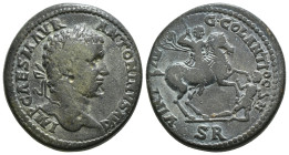 Pisidia. Antioch. Caracalla AD 198-217. Æ
Obv : IMP CAE M AVR ANTONINVS PIVS AVG, laureate head right / Rev : VIRT AVG COL ANTIOCH, emperor on horse r...