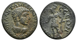 PISIDIA. Sagalassus. Diadumenian (Caesar, 217-218). Ae.
Obv: K Μ ΟΠЄΛ ΑΝΤ [...] CЄ.
Bareheaded and cuirassed bust right.
Rev: CAΓAΛACCЄΩN.
Lacaedemon ...