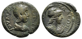 PAMPHYLIA, Attalia. Julia Mamaea. Augusta, AD 222-235. Æ Obv : diademed and draped bust of Julia Mamaea, right, with crescent on shoulders, ΙΟΥΛ ΜΑΜΕΑ...
