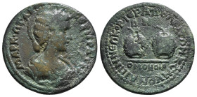 PHRYGIA. Hierapolis. Otacilia Severa (Augusta, 244-249). Ae. Homonoia issue with Smyrna.
Obv: ΜΑΡΚ ΩΤΑΚΙΛ ϹЄΒΗΡΑ ϹЄΒ.
Diademed and draped bust right.
...