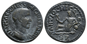 PISIDIA. Antioch. Trajanus Decius (249-251). Ae.
Obv: IMP CAES C MESS Q DECIO TRA .
Radiate and cuirassed bust right.
Rev: ANTIOCHI COL CA / SR.
River...