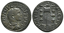 PISIDIA. Antioch. Philip I the Arab (244-249). Ae.
Obv: IMP M IVL PHILIPPVS AVG.
Radiate, draped and cuirassed bust right.
Rev: CAES ANTIOCHI COL / S ...
