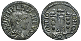 PISIDIA. Antioch. Philip I the Arab (244-249). Ae.
Obv: IMP M IVL PHILIPPVS AVG.
Radiate, draped and cuirassed bust right.
Rev: CAES ANTIOCHI COL / S ...