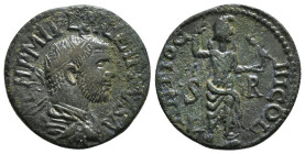 PISIDIA, Antiochia. Philip I. AD 244-249. Æ Obv : Radiate, draped and cuirassed bust right / Mên standing right, wearing Phrygian cap and crescent on ...