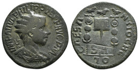 PISIDIA. Antioch. Philip I the Arab (244-249). Ae.
Obv: IMP M IVL PHILIPPVS AVG.
Radiate, draped and cuirassed bust right.
Rev: CAES ANTIOCHI COL / S ...
