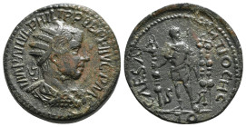 PISIDIA. Antioch. Philip I the Arab (244-249). Ae.
Obv : IMP N IVL PHILIPPVS P F AVG P M.
Radiate, draped bust right.
Rev : CAES ANTIOCH COL, S R.
Phi...