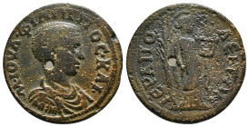 PHRYGIA. Hierapolis. Philip II (Caesar, 244-247). Ae.
Obv: M IOVΛ ΦIΛIΠΠOC KAI.
Bareheaded, draped and cuirassed bust right.
Rev: IЄPAΠOΛЄITΩN.
Apollo...
