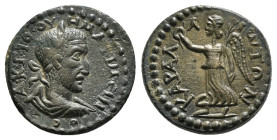 CILICIA. Carallia. Maximinus Thrax (235-238). Ae.
Obv: A K Γ IO OVH MAΞMEINOC.
Laureate, draped and cuirassed bust right.
Rev: KAPAΛΛΙΩTΩN.
Nike s...