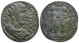 PHRYGIA. Hierapolis. Valerian I (253-260). Ae. Homonoia issue with Sardis.
Obv: ΑΥ Κ ΠΟΥ ΛΙΚ ΟΥΑΛЄΡΙΑΝΟϹ.
Radiate, draped and cuirassed bust right.
Re...