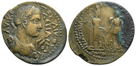 PHRYGIA. Hierapolis. Valerian (253-260). Ae.
Obv: AY K ΠΟV ΛΙΚ OVAΛΕΡΙΑΝΟC.
Laureate and cuirassed bust left, wearing aegis and balteus.
Rev: IEPAΠOΛE...