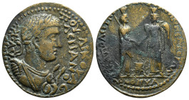 PHRYGIA. Hierapolis. Valerian (253-260). Ae.
Obv: AY K ΠΟV ΛΙΚ OVAΛΕΡΙΑΝΟC.
Laureate and cuirassed bust left, wearing aegis and balteus.
Rev: IEPAΠOΛE...