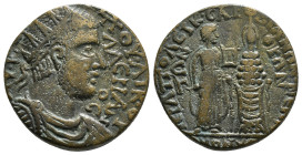 PHRYGIA. Hierapolis. Valerian I (253-260). Ae. Homonoia issue with Sardis.
Obv: AY K ΠOY ΛIK OYAΛЄΡΙΑΝΟC.
Radiate, draped and cuirassed bust right.
Re...